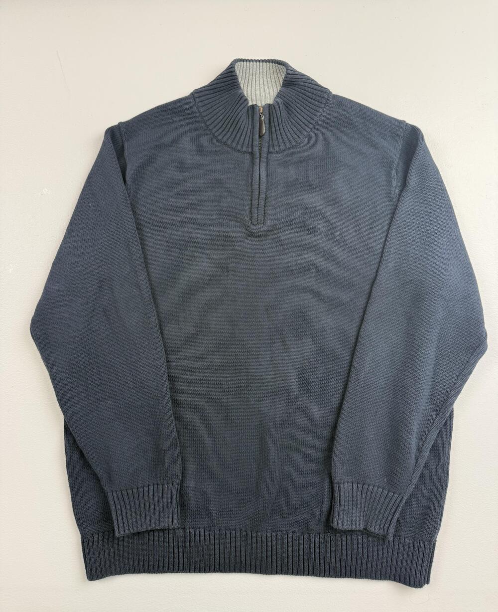 LL Bean Sweater Mens 2XLT Tall Blue 1/4 Zip Mock Neck Cotton Knit Pullover
